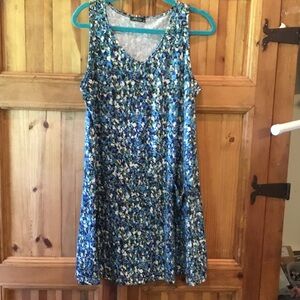 Sleeveless Blue Floral A-Line Dress